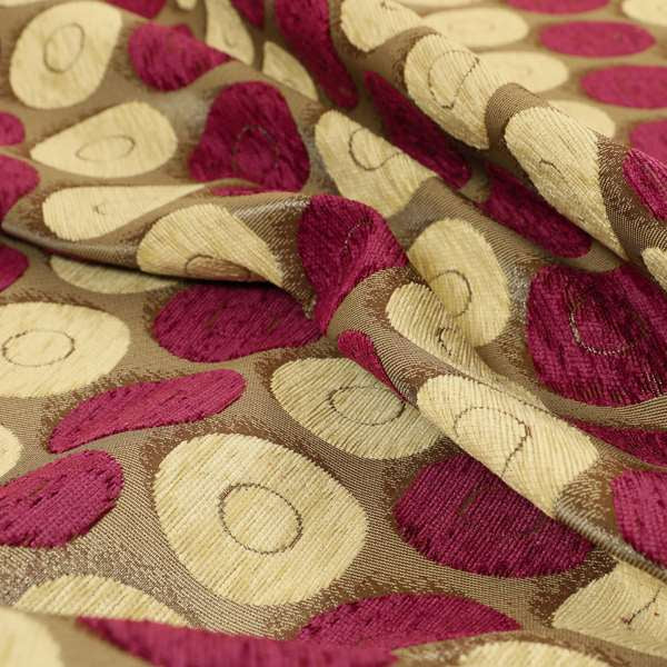 Chinaz Circular Geometric Pattern Chenille Upholstery Fabric Gold Beige Pink Colour CTR-891 - Roman Blinds