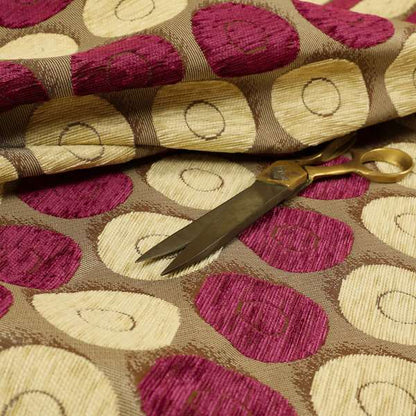 Chinaz Circular Geometric Pattern Chenille Upholstery Fabric Gold Beige Pink Colour CTR-891 - Roman Blinds