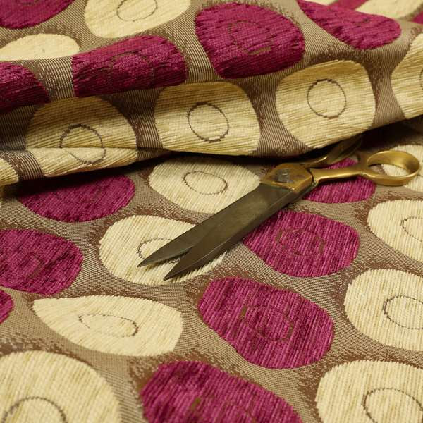 Chinaz Circular Geometric Pattern Chenille Upholstery Fabric Gold Beige Pink Colour CTR-891 - Handmade Cushions