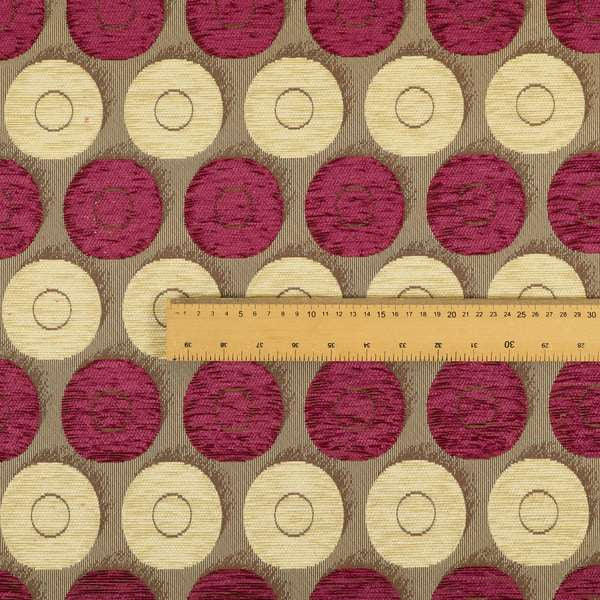 Chinaz Circular Geometric Pattern Chenille Upholstery Fabric Gold Beige Pink Colour CTR-891 - Roman Blinds