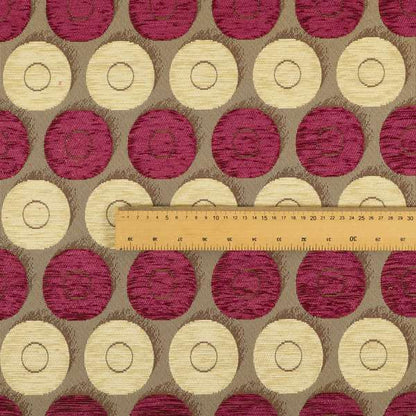 Chinaz Circular Geometric Pattern Chenille Upholstery Fabric Gold Beige Pink Colour CTR-891 - Made To Measure Curtains