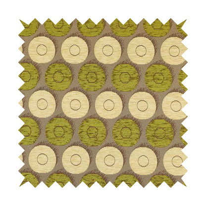 Chinaz Circular Geometric Pattern Chenille Upholstery Fabric Gold Beige Green Colour CTR-892 - Roman Blinds