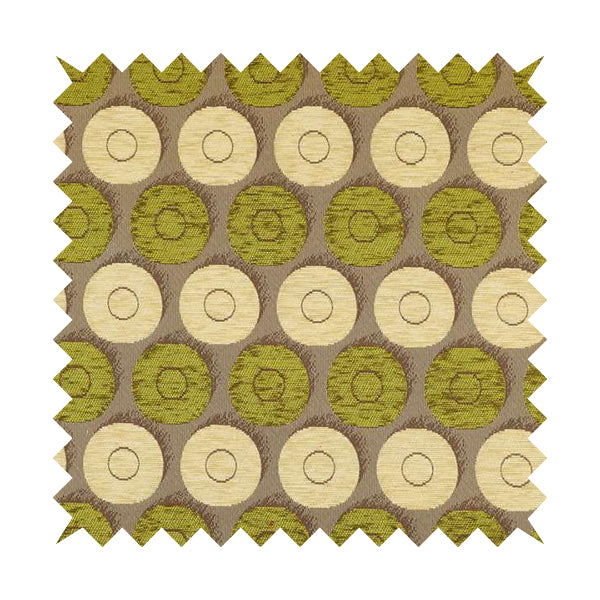 Chinaz Circular Geometric Pattern Chenille Upholstery Fabric Gold Beige Green Colour CTR-892 - Made To Measure Curtains