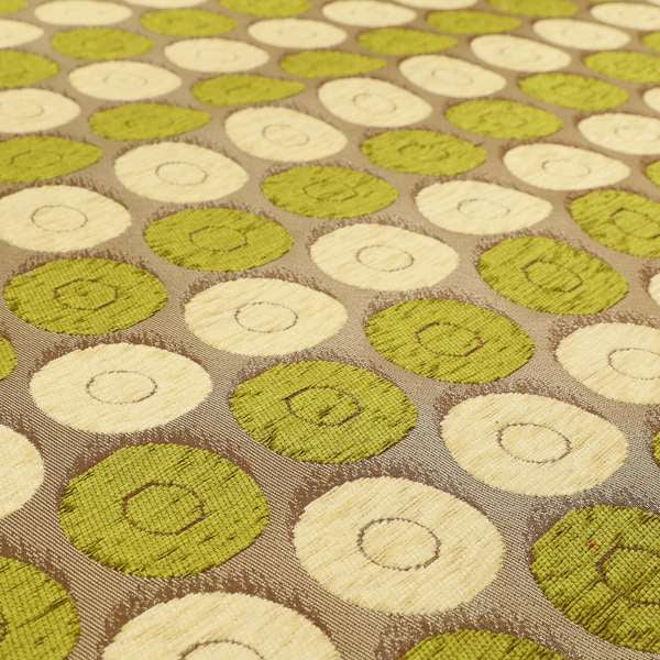 Chinaz Circular Geometric Pattern Chenille Upholstery Fabric Gold Beige Green Colour CTR-892