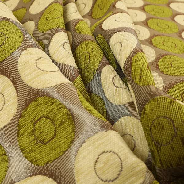 Chinaz Circular Geometric Pattern Chenille Upholstery Fabric Gold Beige Green Colour CTR-892 - Made To Measure Curtains