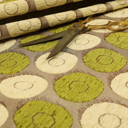 Chinaz Circular Geometric Pattern Chenille Upholstery Fabric Gold Beige Green Colour CTR-892 - Roman Blinds