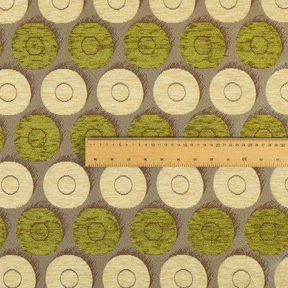 Chinaz Circular Geometric Pattern Chenille Upholstery Fabric Gold Beige Green Colour CTR-892 - Roman Blinds