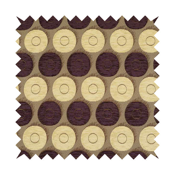 Chinaz Circular Geometric Pattern Chenille Upholstery Fabric Gold Beige Purple Colour CTR-893 - Made To Measure Curtains