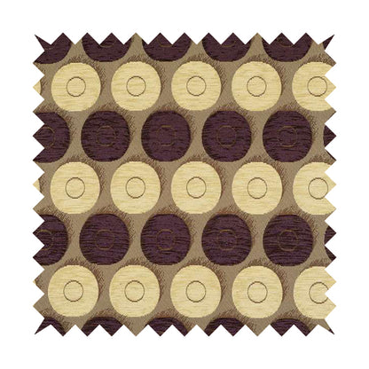 Chinaz Circular Geometric Pattern Chenille Upholstery Fabric Gold Beige Purple Colour CTR-893 - Made To Measure Curtains