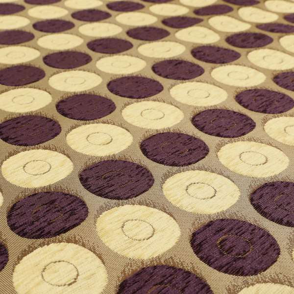 Chinaz Circular Geometric Pattern Chenille Upholstery Fabric Gold Beige Purple Colour CTR-893 - Roman Blinds