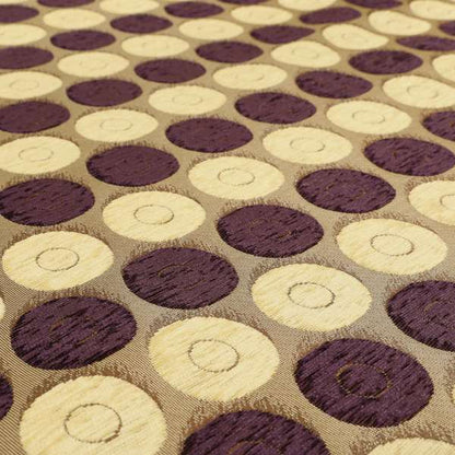 Chinaz Circular Geometric Pattern Chenille Upholstery Fabric Gold Beige Purple Colour CTR-893 - Made To Measure Curtains