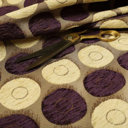 Chinaz Circular Geometric Pattern Chenille Upholstery Fabric Gold Beige Purple Colour CTR-893 - Roman Blinds