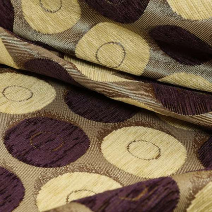 Chinaz Circular Geometric Pattern Chenille Upholstery Fabric Gold Beige Purple Colour CTR-893 - Roman Blinds