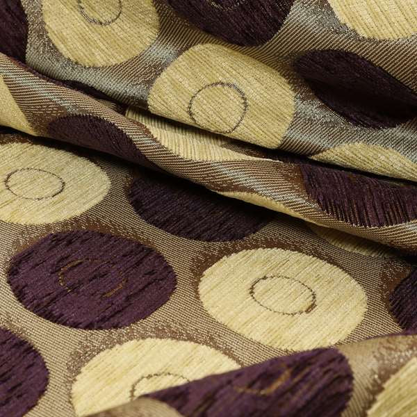 Chinaz Circular Geometric Pattern Chenille Upholstery Fabric Gold Beige Purple Colour CTR-893 - Made To Measure Curtains