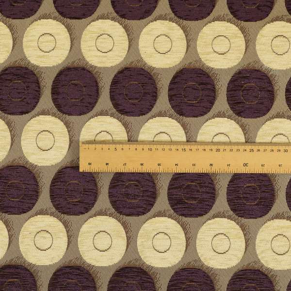 Chinaz Circular Geometric Pattern Chenille Upholstery Fabric Gold Beige Purple Colour CTR-893 - Made To Measure Curtains