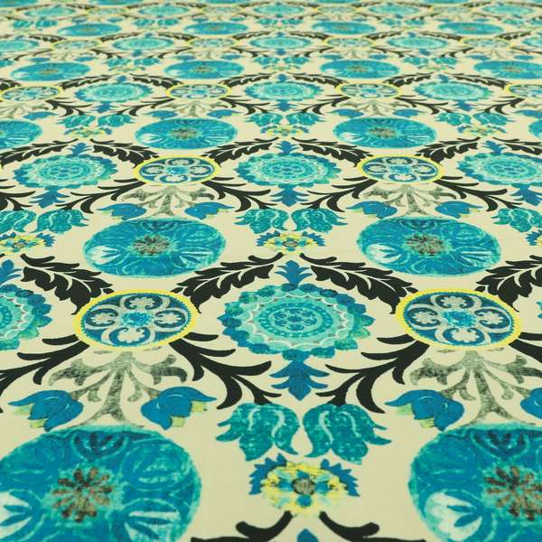 Freedom Printed Velvet Fabric Collection Colourful Blue Green Colour Floral Theme Pattern Upholstery Fabric CTR-91 - Handmade Cushions