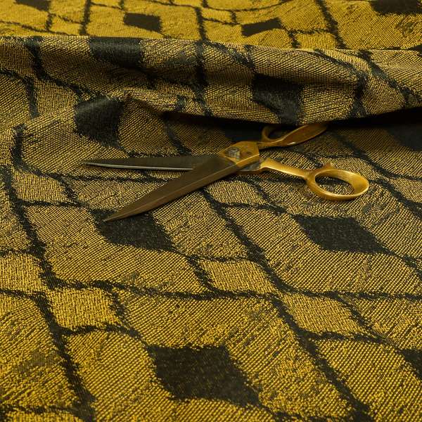 Fabriano Diamond Pattern Chenille Type Yellow Black Upholstery Fabric CTR-918 - Roman Blinds