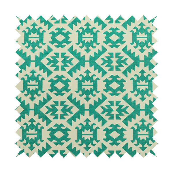 Freedom Printed Velvet Fabric Collection Teal Colour Geometric Pattern Upholstery Fabric CTR-92 - Roman Blinds