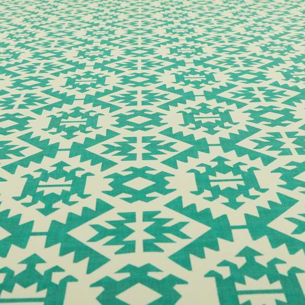 Freedom Printed Velvet Fabric Collection Teal Colour Geometric Pattern Upholstery Fabric CTR-92 - Roman Blinds