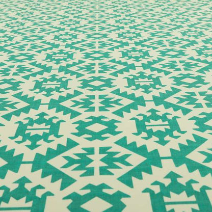 Freedom Printed Velvet Fabric Collection Teal Colour Geometric Pattern Upholstery Fabric CTR-92 - Made To Measure Curtains