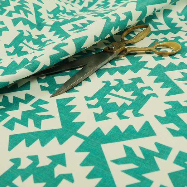 Freedom Printed Velvet Fabric Collection Teal Colour Geometric Pattern Upholstery Fabric CTR-92 - Made To Measure Curtains