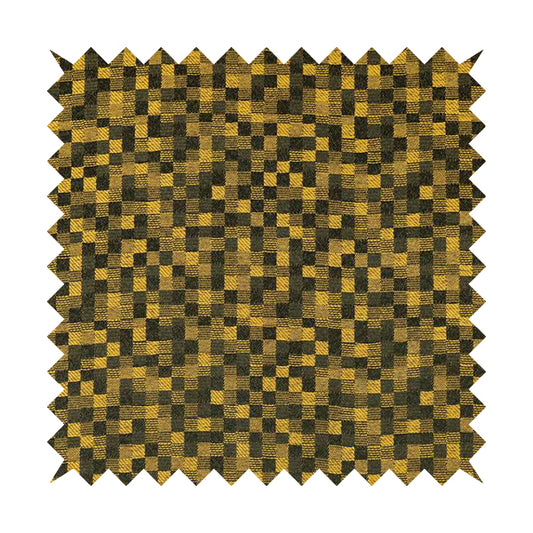 Fabriano Squared Pattern Chenille Type Yellow Black Upholstery Fabric CTR-927