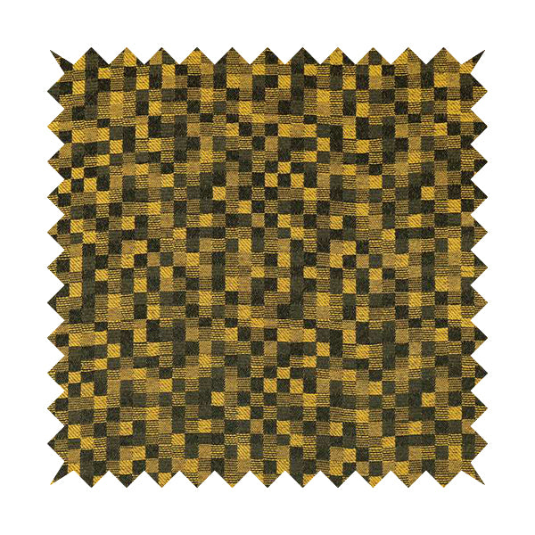 Fabriano Squared Pattern Chenille Type Yellow Black Upholstery Fabric CTR-927 - Handmade Cushions