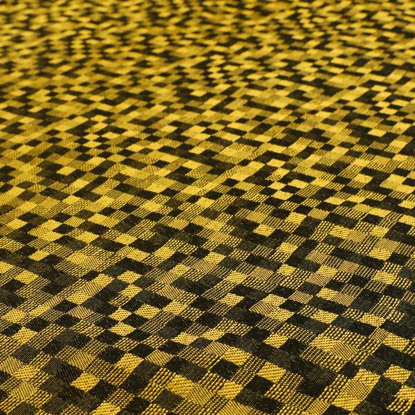 Fabriano Squared Pattern Chenille Type Yellow Black Upholstery Fabric CTR-927 - Roman Blinds