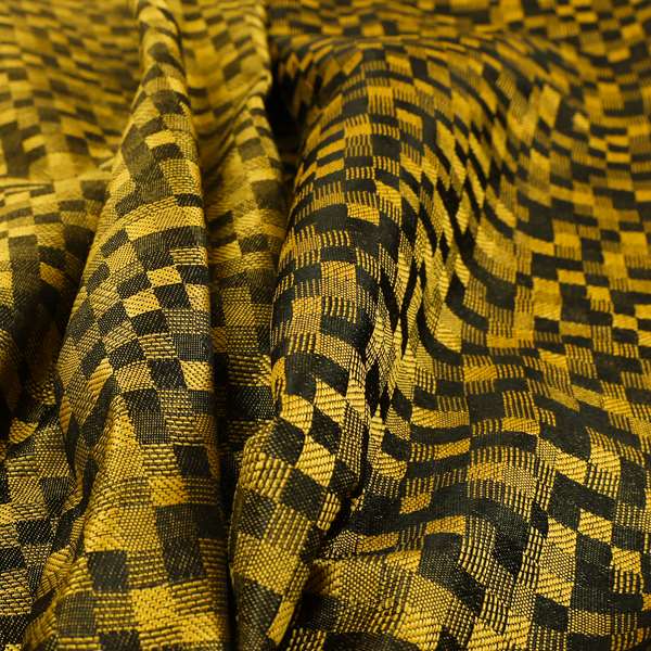 Fabriano Squared Pattern Chenille Type Yellow Black Upholstery Fabric CTR-927 - Handmade Cushions