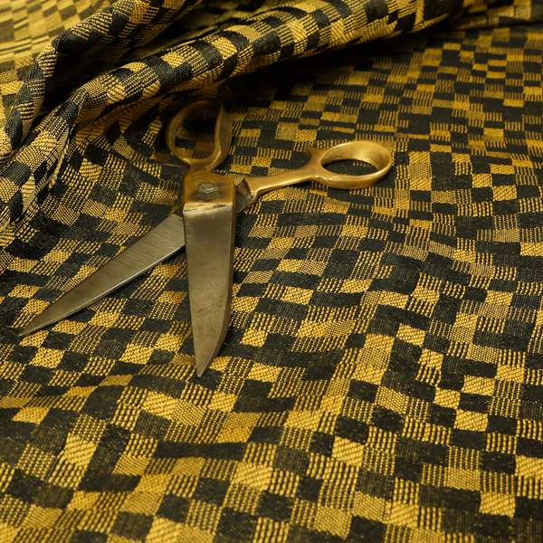 Fabriano Squared Pattern Chenille Type Yellow Black Upholstery Fabric CTR-927 - Roman Blinds