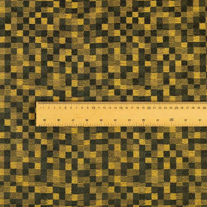 Fabriano Squared Pattern Chenille Type Yellow Black Upholstery Fabric CTR-927 - Roman Blinds