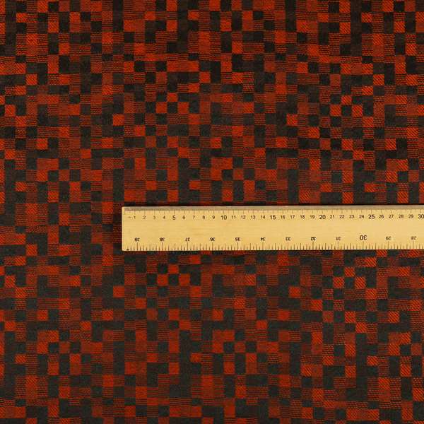 Fabriano Squared Pattern Chenille Type Red Upholstery Fabric CTR-931