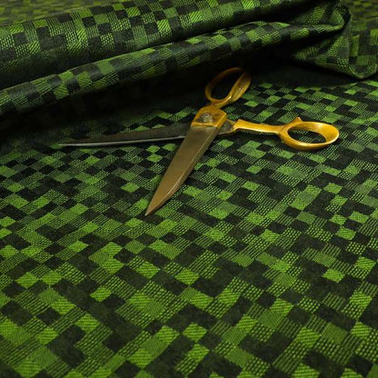 Fabriano Squared Pattern Chenille Type Green Upholstery Fabric CTR-932 - Handmade Cushions