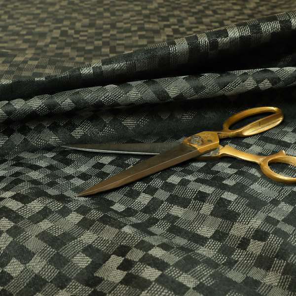 Fabriano Squared Pattern Chenille Type Grey Upholstery Fabric CTR-935 - Roman Blinds