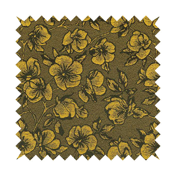 Fabriano Floral Pattern Chenille Type Yellow Black Upholstery Fabric CTR-936 - Roman Blinds