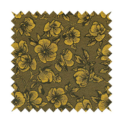 Fabriano Floral Pattern Chenille Type Yellow Black Upholstery Fabric CTR-936 - Made To Measure Curtains