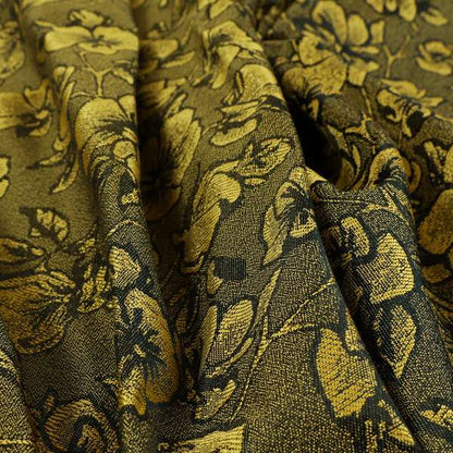 Fabriano Floral Pattern Chenille Type Yellow Black Upholstery Fabric CTR-936 - Roman Blinds