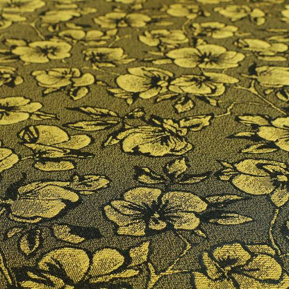 Fabriano Floral Pattern Chenille Type Yellow Black Upholstery Fabric CTR-936 - Roman Blinds