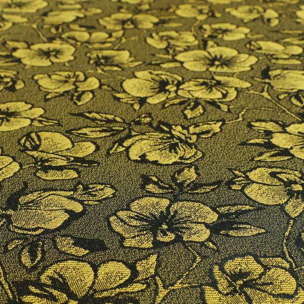 Fabriano Floral Pattern Chenille Type Yellow Black Upholstery Fabric CTR-936