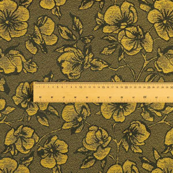 Fabriano Floral Pattern Chenille Type Yellow Black Upholstery Fabric CTR-936 - Roman Blinds