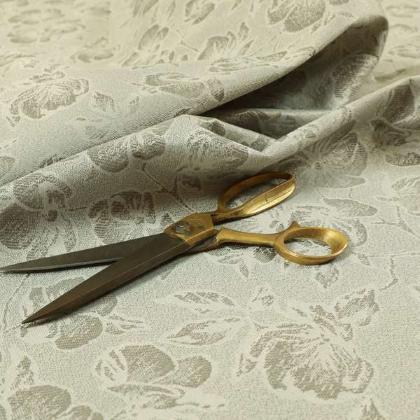 Fabriano Floral Pattern Chenille Type Silver Upholstery Fabric CTR-938 - Made To Measure Curtains