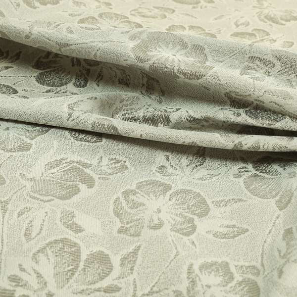 Fabriano Floral Pattern Chenille Type Silver Upholstery Fabric CTR-938 - Made To Measure Curtains