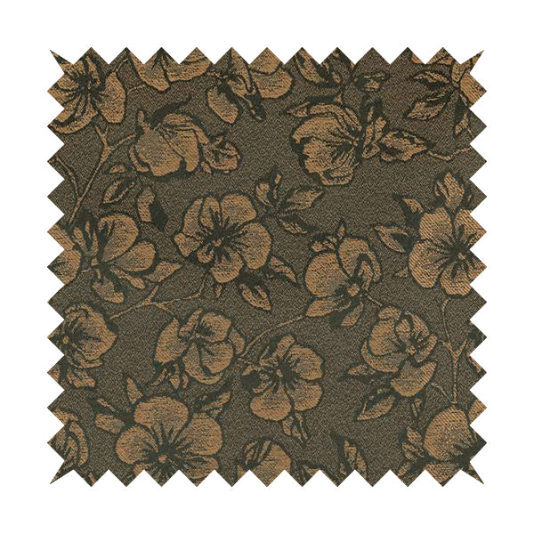 Fabriano Floral Pattern Chenille Type Brown Upholstery Fabric CTR-939 - Made To Measure Curtains