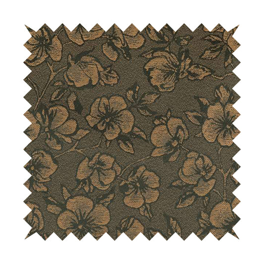 Fabriano Floral Pattern Chenille Type Brown Upholstery Fabric CTR-939