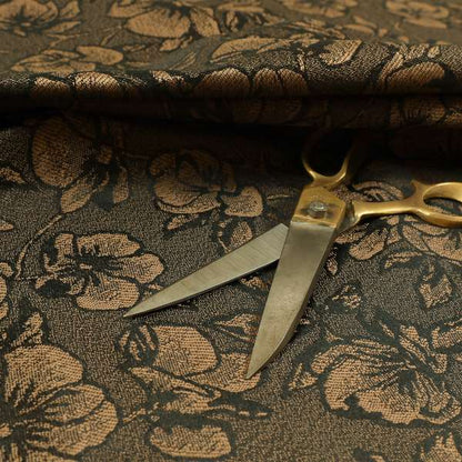 Fabriano Floral Pattern Chenille Type Brown Upholstery Fabric CTR-939 - Made To Measure Curtains