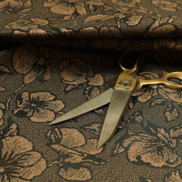 Fabriano Floral Pattern Chenille Type Brown Upholstery Fabric CTR-939