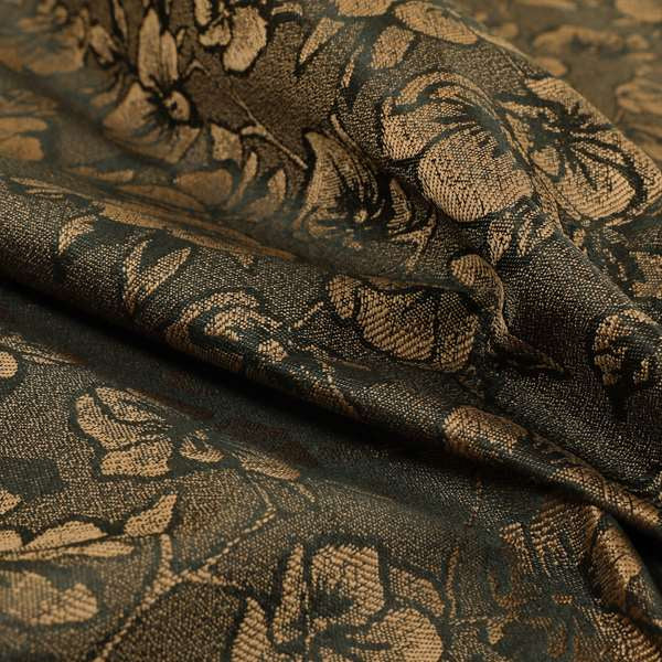 Fabriano Floral Pattern Chenille Type Brown Upholstery Fabric CTR-939 - Roman Blinds