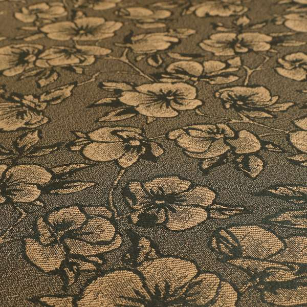 Fabriano Floral Pattern Chenille Type Brown Upholstery Fabric CTR-939 - Made To Measure Curtains