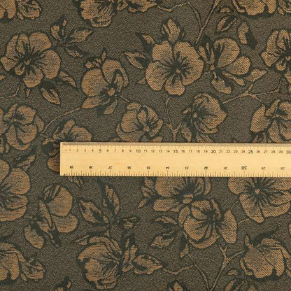 Fabriano Floral Pattern Chenille Type Brown Upholstery Fabric CTR-939 - Made To Measure Curtains