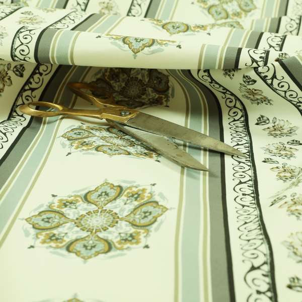 Freedom Printed Velvet Fabric Collection Regency Striped Floral Grey Colour Upholstery Fabric CTR-94